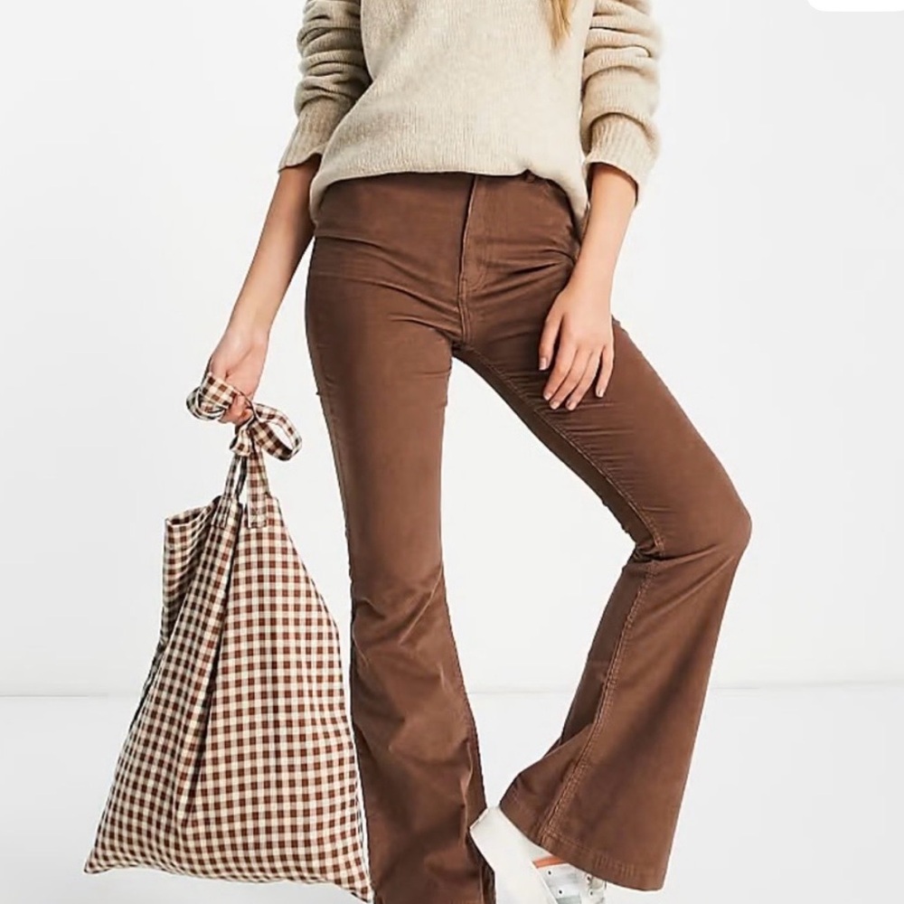 Hollister Brown Corduroy High Rise Flare Pants